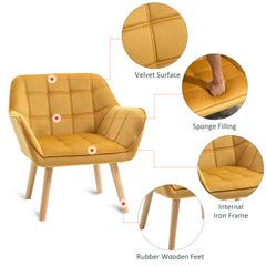 Modern Armchair, Accent Chair with Wide Arms, Slanted Back and Rubber Wood Legs for Living Room, Bedroom, Home Office Yellow