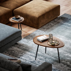 Nesting Coffee Table Set of 2, 80cm Modern Stacking End Side Table with Metal Legs for Living Room Bedroom Office, Chestnut Wood Effect