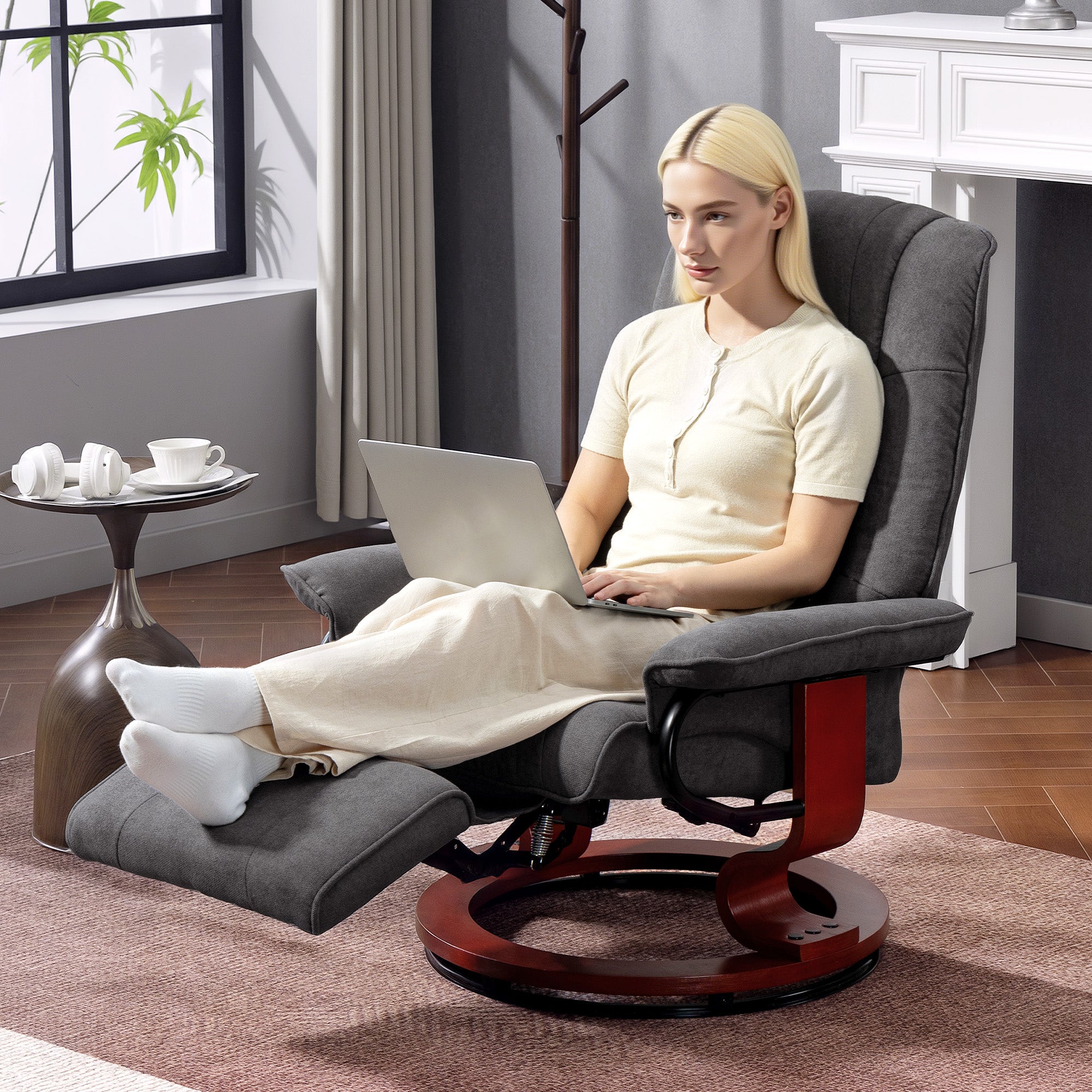 Fynco - Reclining Swivel Chair, with Footrest - Grey