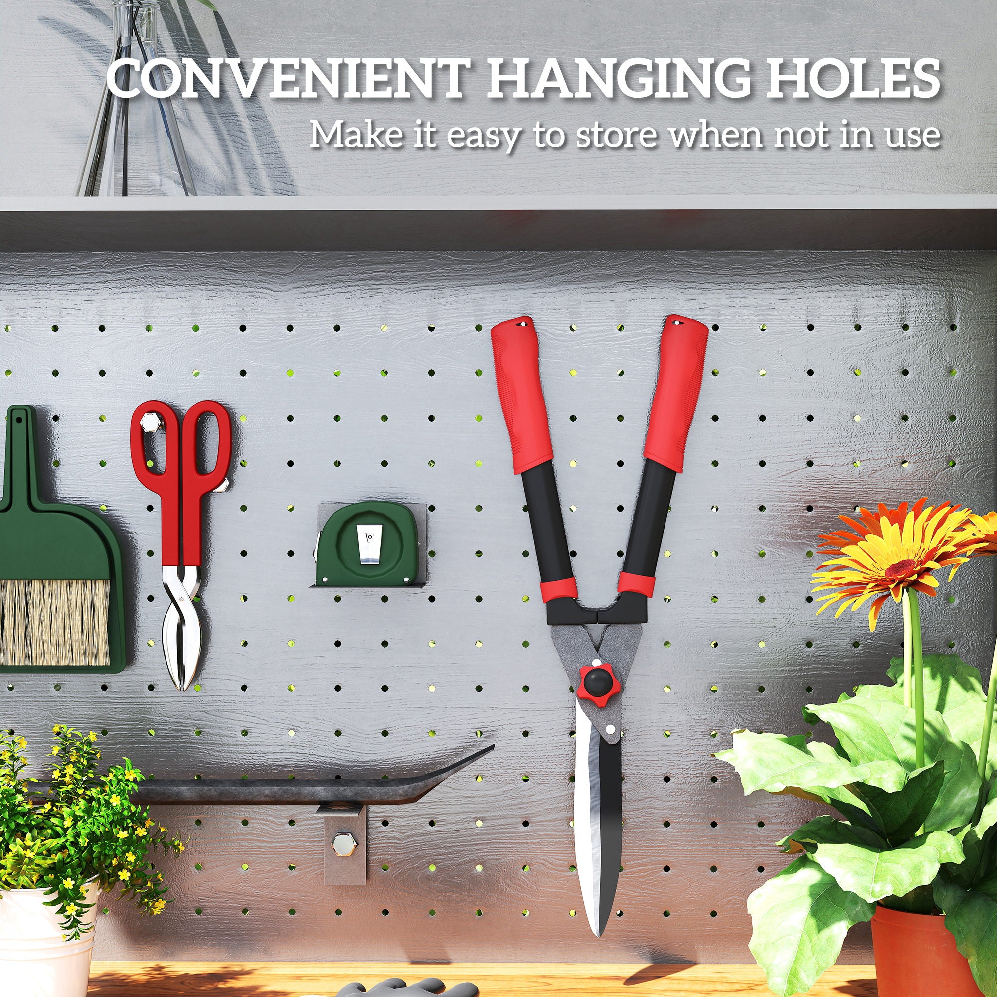 Garden Shears, 63.5 cm Heavy Duty Hedge Shears with Razor-Sharp Blades, Comfort Grip and Tension Adjuster for Hedges, Shrubs and Bushes, Easy Cutting and Trimming