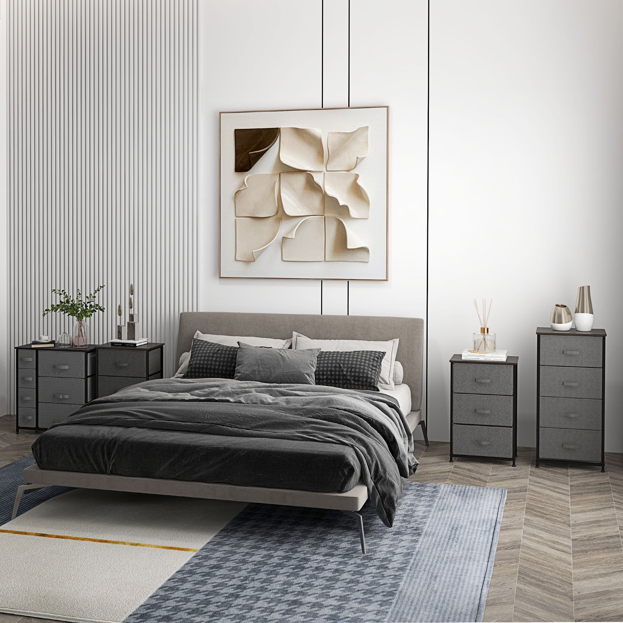 Chest of Drawers with 7 Drawers, Fabric Drawers with Large Storage Space, Drawers Dresser with Metal Frame, Adjustable Feet for Bedroom Living Room, Dark Grey