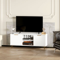 Modern TV Stand Cabinet for TVs up to 55", TV Unit with 2 Open Shelves and 2 Cabinets, Entertainment Centre with Cable Management for Living Room, White