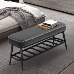 Fynco - PU Leather Shoe Storage Bench - Charcoal Grey