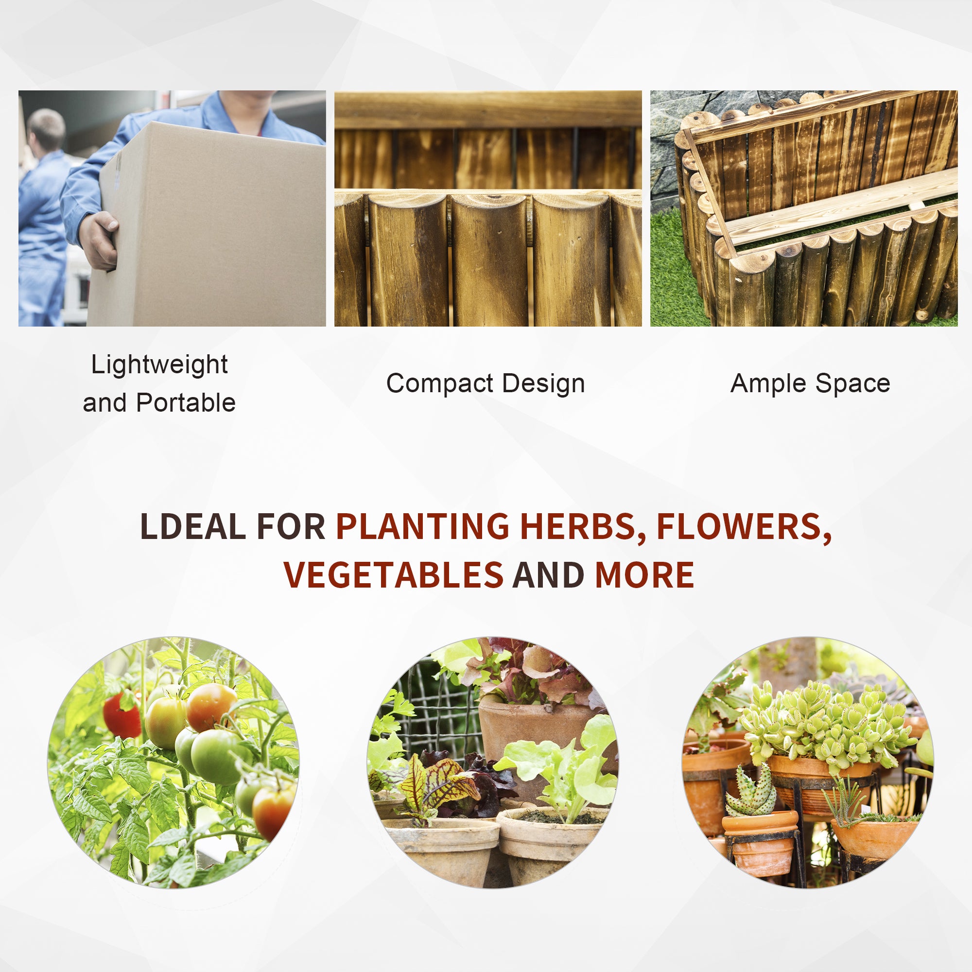 100L Raised Flower Bed Wooden Rectangular Planter Container Box Flower Pot Herb Pot 100L x 38.5W x 40H (cm)