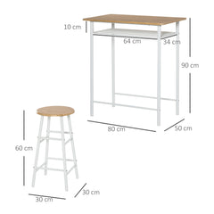 Bar Table Set, Bar Table and Stools Set, Footrest and Storage Shelf, for Kitchen, Dining Room, Pub, Cafe, White and Oak