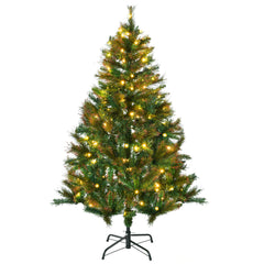 1.5m 5ft Pre-Lit Christmas Tree Artificial Spruce Xmas Tree Warm White LED Holiday Décor with Metal Stand