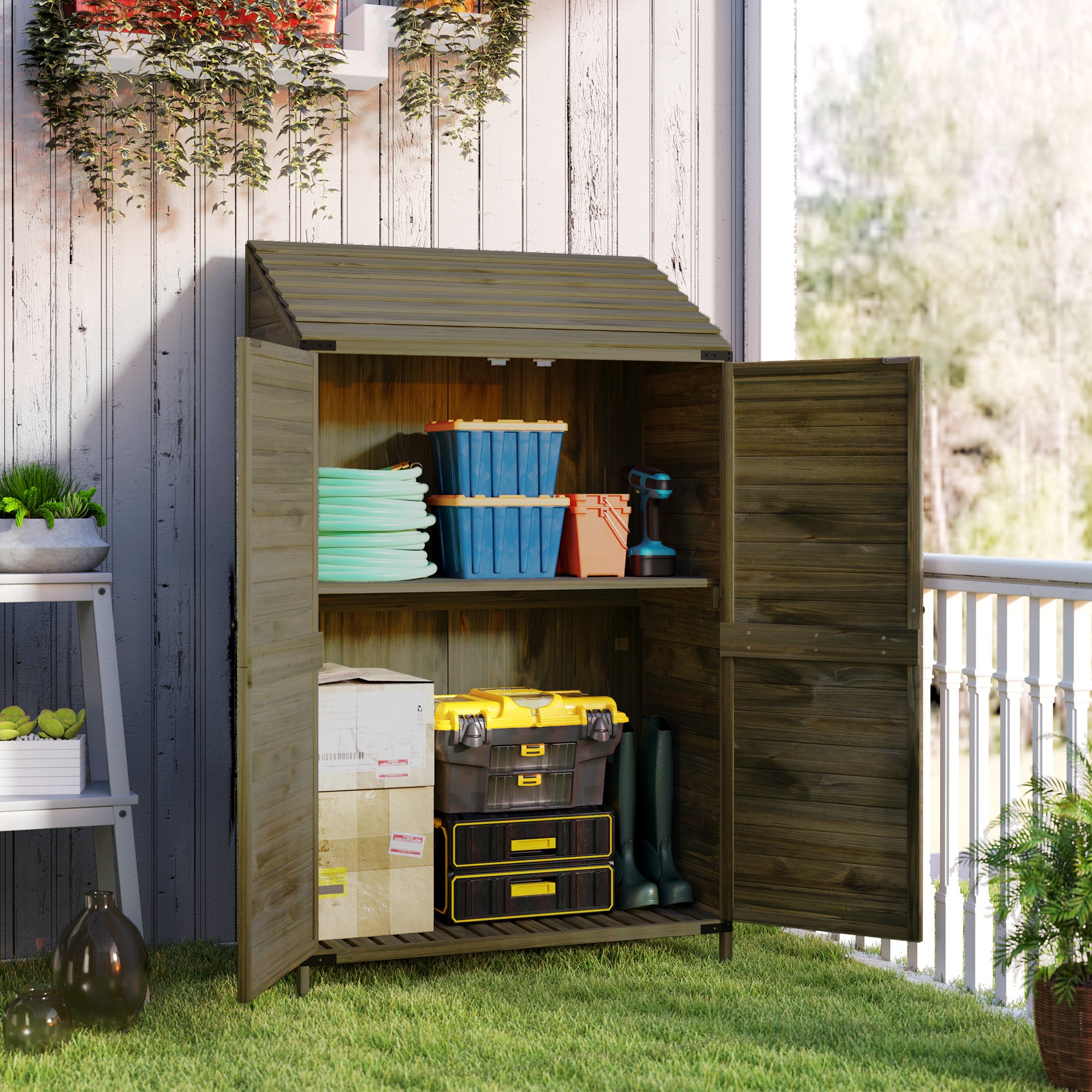 103.5 x 59 cm Wooden Garden Shed - Brown