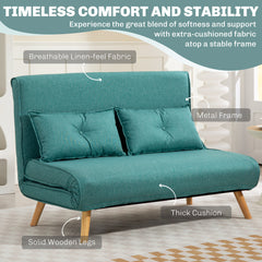 Two-Seater Linen-Look Sofa Bed - Green