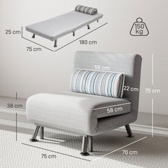 Single Sofa Bed, 1 Person Sleeper Foldable Lounge with Pillow, Grey