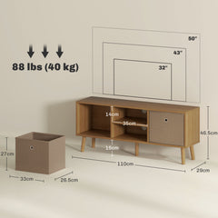 TV Cabinet Stand Unit for TVs up to 50'' with Foldable Drawers, Entertainment Centre for Living Room Brown
