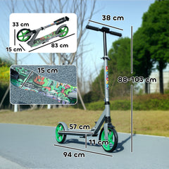 AIYAPLAY Foldable Kids Scooter with Adjustable Handlebar, 200mm Big Wheel, Rear Fender Brake, for Ages 6-12 Years, Green