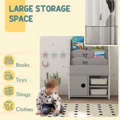AIYAPLAY Kids Storage Units with 2 Storage Boxes, 4 Tier Bookshelf, Cabinet, 67 x 29 x 98cm Light Grey