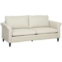 3 Seater Sofa, Modern Fabric Sofa Couch with Spring Cushion, Rubber Wood Legs, 191cm Upholstered Settee for Living Room, Bedroom, Home Office, Guest Room, Cream White