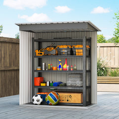 Fynco - 5x3 Storage Shed with Sliding Door and Sloped Roof for Garden, Light Grey