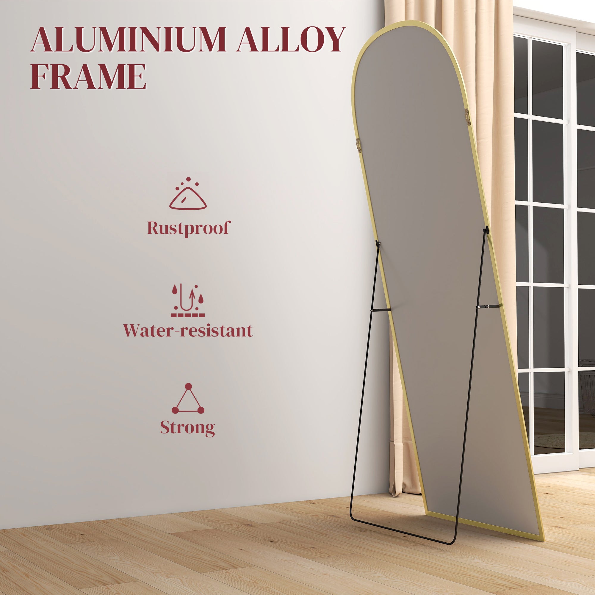 165cm Aluminium Frame Standing Mirror - Gold