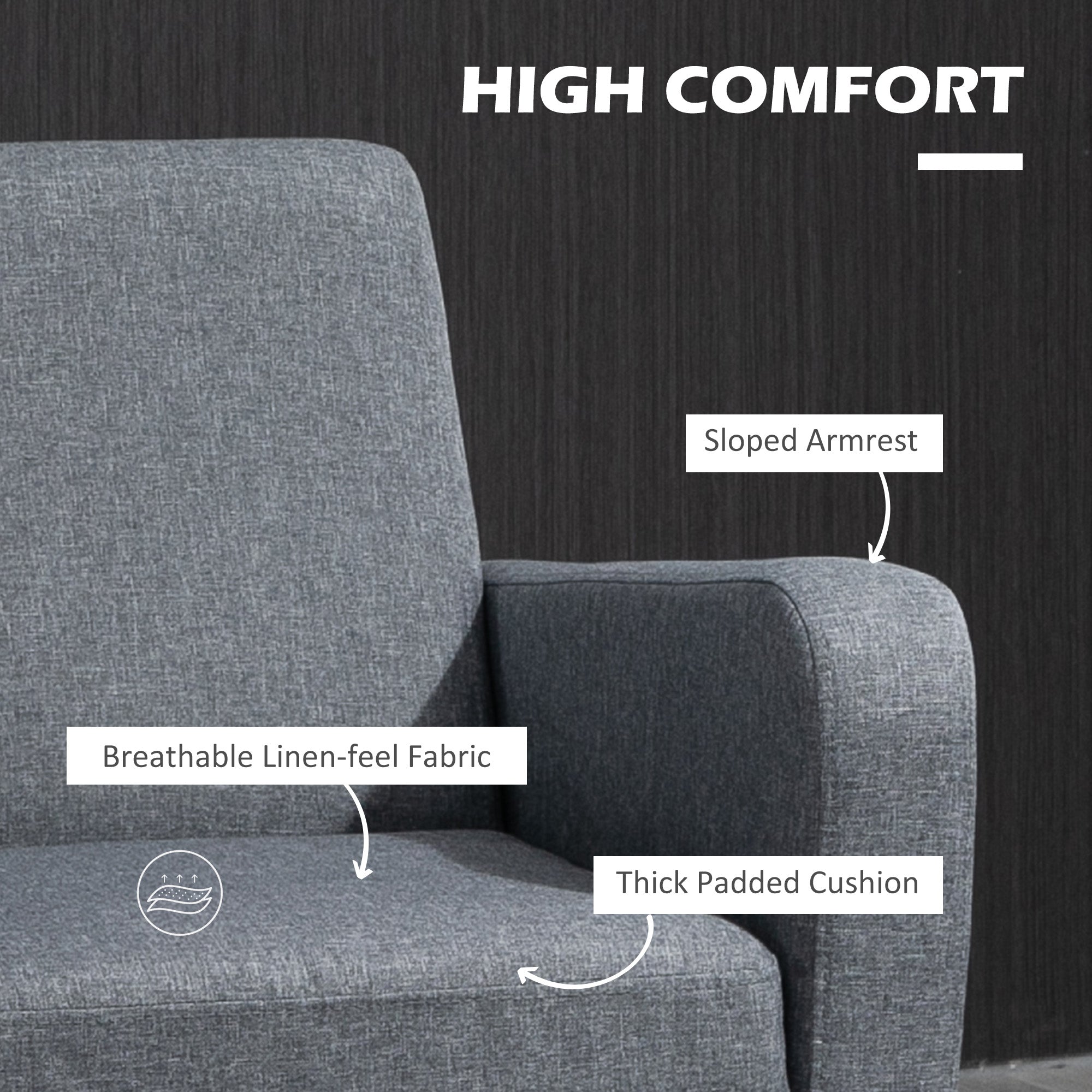 Modern Accent Chair, Occasional Chair with Rubber Wood Legs for Living Room, Bedroom, Grey