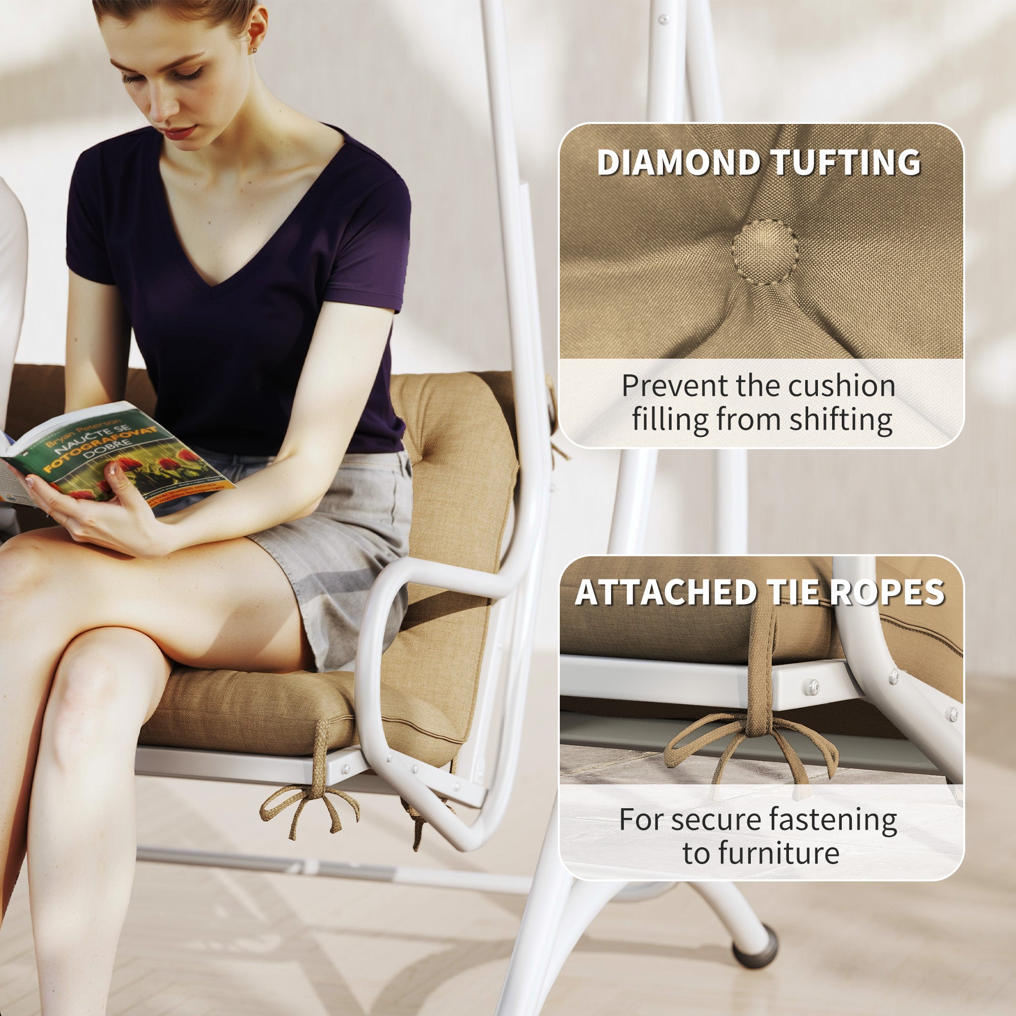 Fynco - Three-Seater Bench Cushion - Khaki