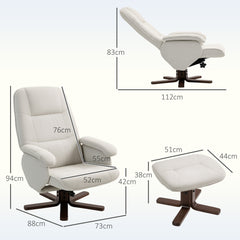 Fynco - Linen Swivel Recliner Chair with Footstool, Upholstered Reclining Armchair with Wooden Base for Living Room, Beige