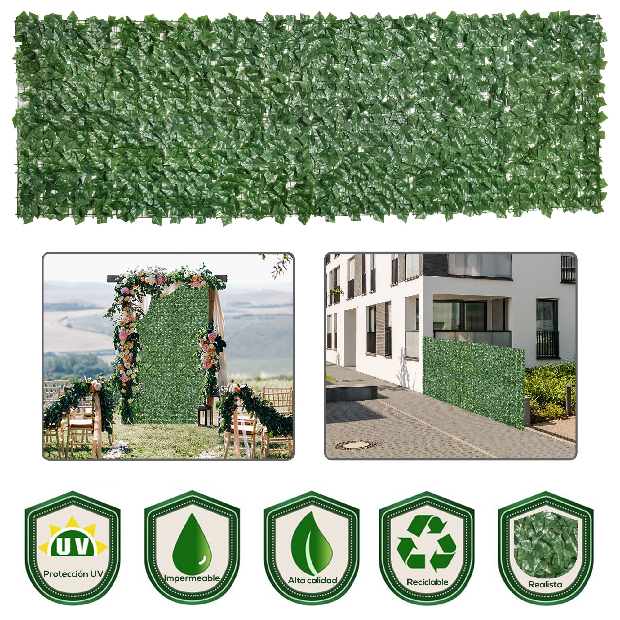 1-Piece Artificial Leaf Hedge Screen Privacy Fence Panel for Garden Outdoor Indoor Decor, Dark Green, 3M x 1M