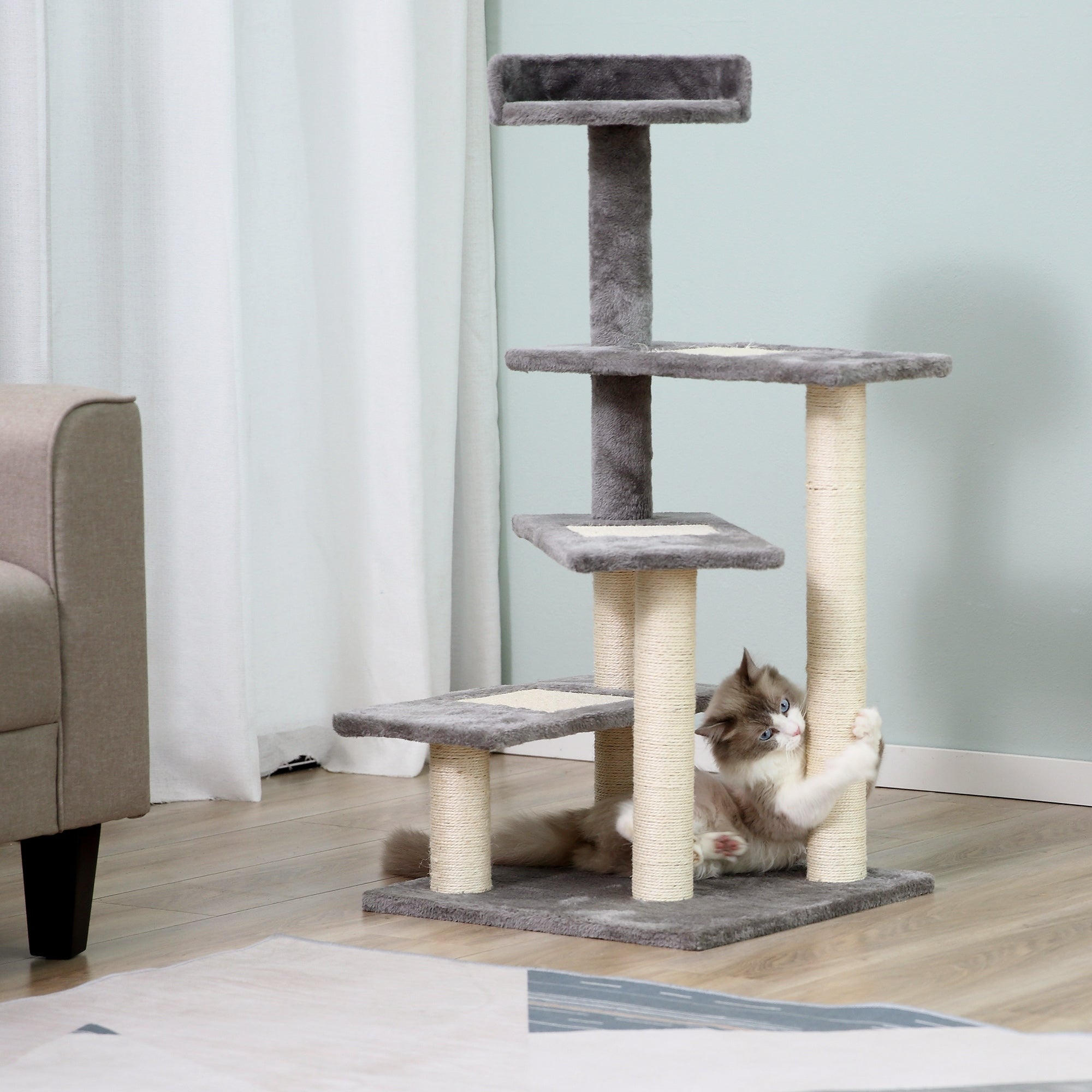 100 cm Cat Tree for Indoor Cats Kitten Scratch Scratching Post Climbing Tower Activity Centre Grey