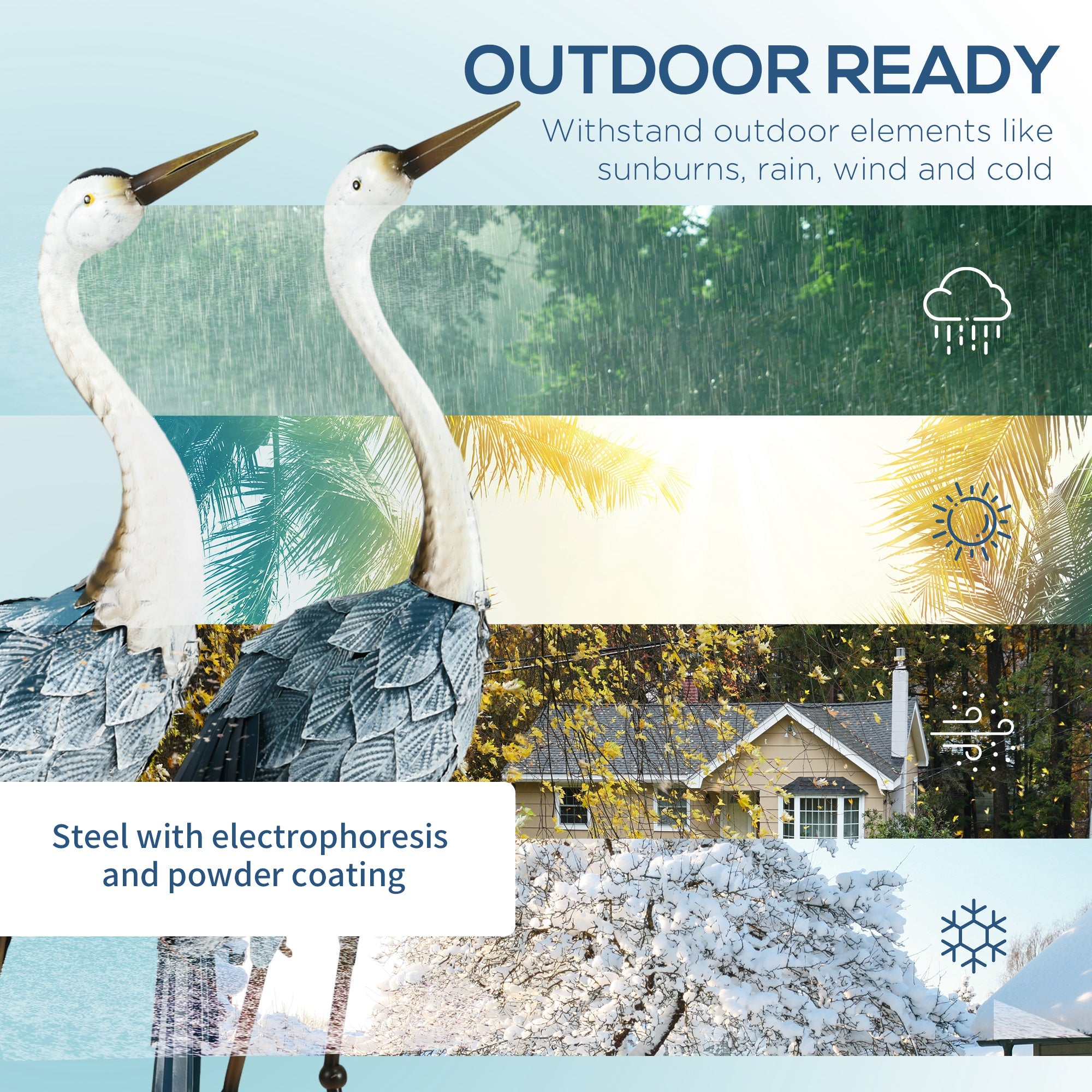 Crane Garden Ornaments, 2 PCS Steel Garden Statue Set Gifts, Water and Rust Resistant Sculptures for Patio Pond Landscape Decoration, Multi-Colour