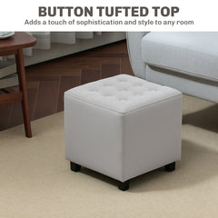 Velvet-Feel Square Ottoman - Light Grey