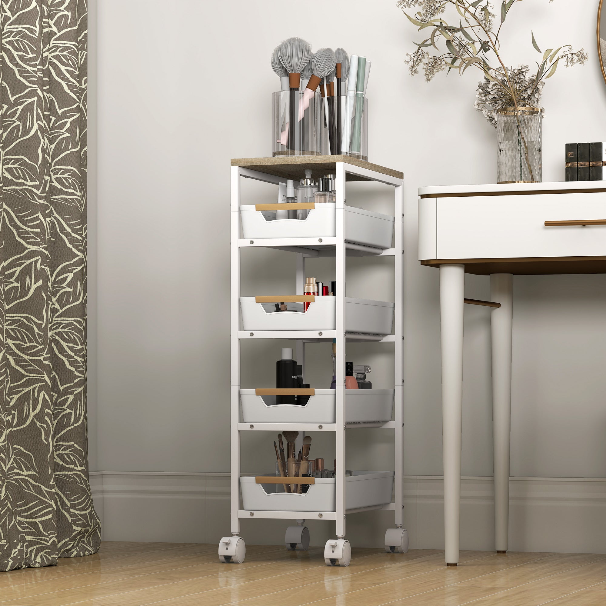 5-Tier Storage Trolley on Wheels - White