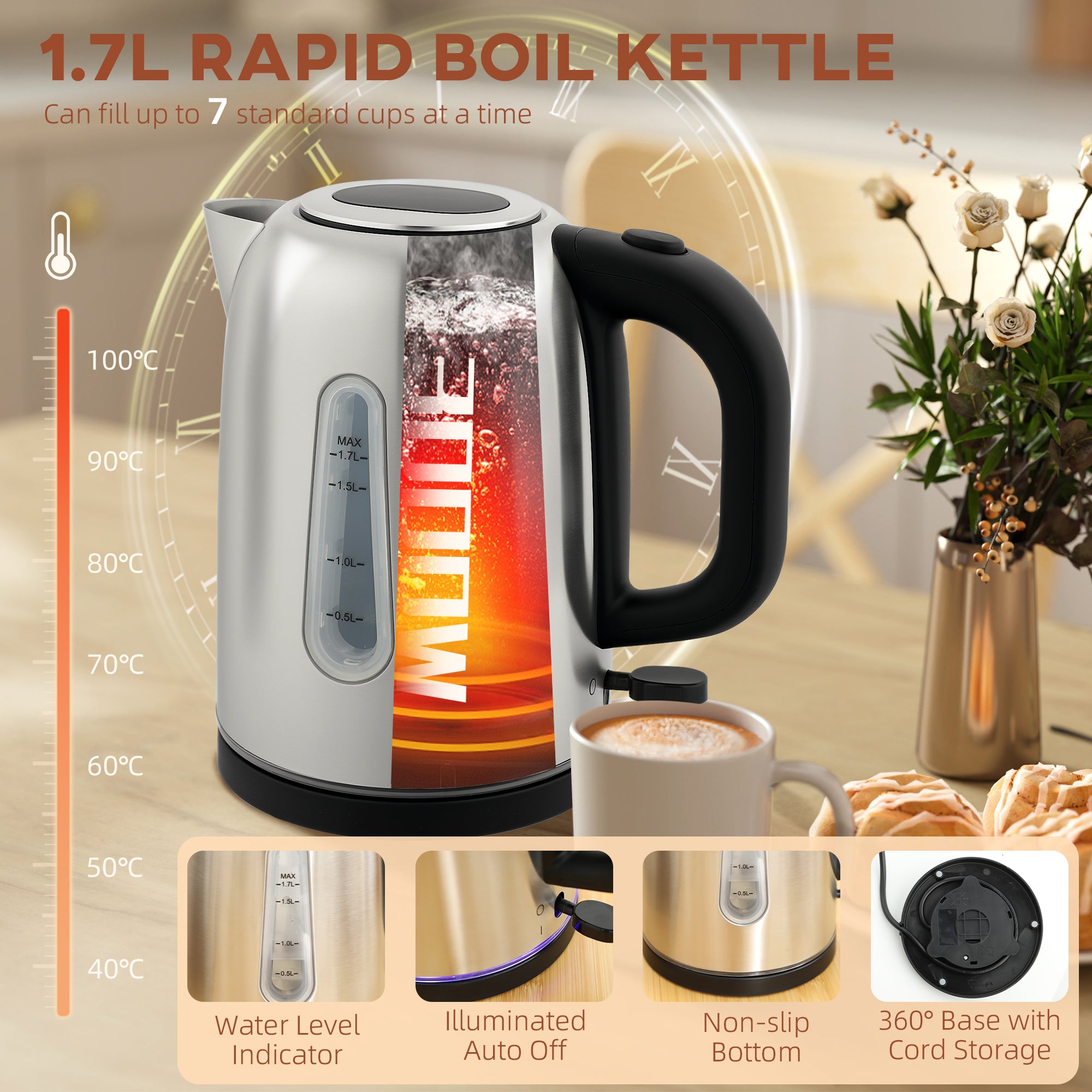 Fynco - Simple Polished Toaster and Kettle Set - Silver Tone