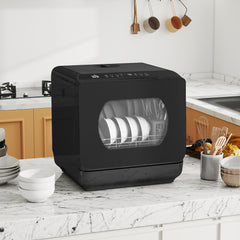 Fynco - Table Top Dishwasher with Built-in 6L Water Tank, Mini Countertop Dishwasher with 6 Programs, 4 Place Settings, Black