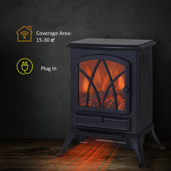 Fynco - Electric Stove Heater with Realistic Flame Effect, 2000W Portable Indoor Freestanding Electric Fireplace with Adjustable Thermostat, Black