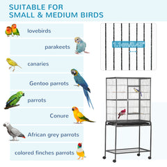 Large Bird Cage Budgie Cage with Stand, Storage Shelf, Wood Perch for Parrot Canary Parakeet Cockatiels, 81 x 48 x 162.5 cm