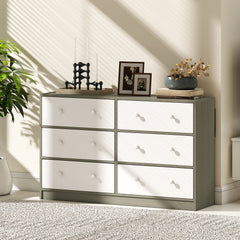 Chest of Drawers, Dresser with 6 Fabric Drawers - White and Grey