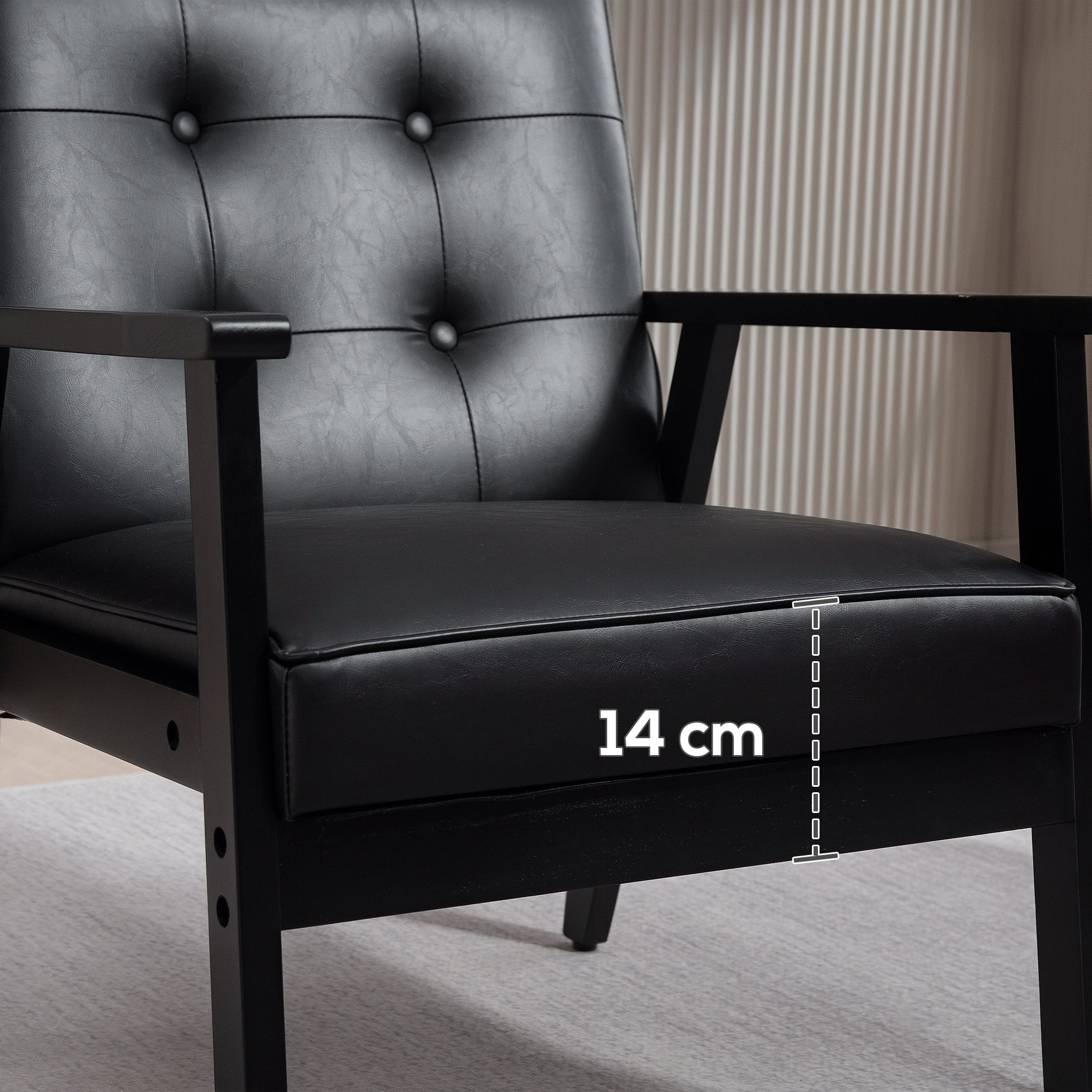 Retro-Style Accent Chair, with Faux Leather Seat - Black
