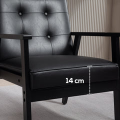 Retro-Style Accent Chair, with Faux Leather Seat - Black