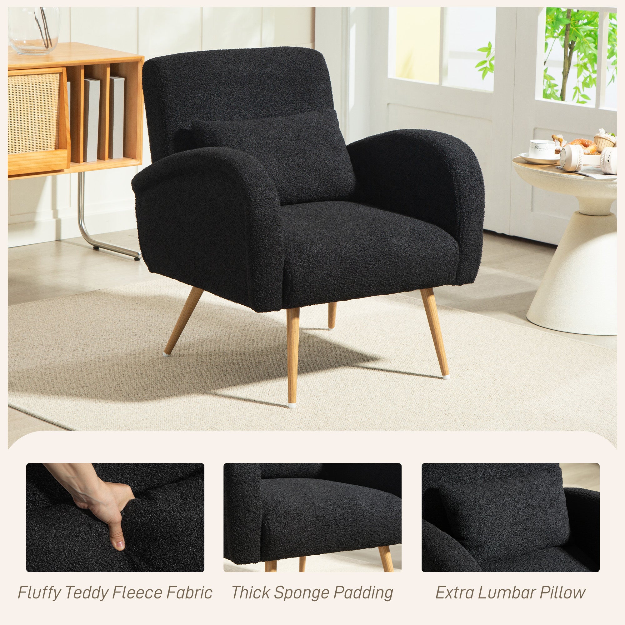 Fynco - Teddy Fleece Accent Chair - Black