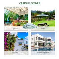 1.8m Beach Parasol Umbrella with Tilt Canopy, Lightweight Patio Garden Sunshade with 8 Ribs, Green & White Stripe