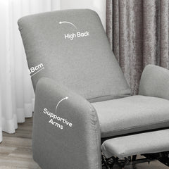Push Back Recliner Armchair, Fabric High Back Reclining Chair with Adjustable Leg Rest and Pocket Spring Seat for Living Room, Bedroom, Home Office, Grey