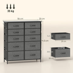 Chest of Ten Fabric Drawers - Charcoal Grey