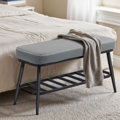 Fynco - PU Leather Shoe Storage Bench - Grey