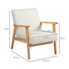 Fabric Accent Chair for Living Room, Arm Chair with Rubber Wood Frame and Padded Cushion, Cream White