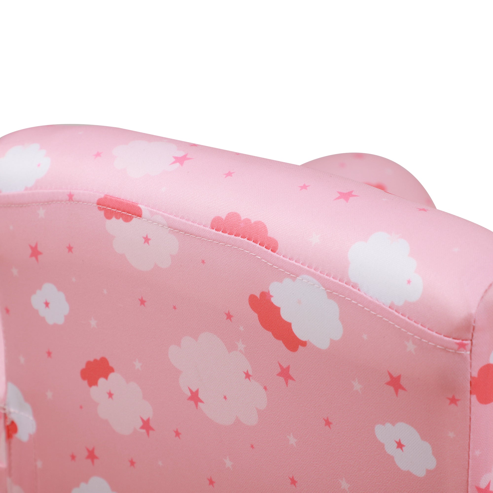 Toddler Chair Children's Armchairs Wood Frame w/ Footrest Anti-Slip Legs High Back Arms for Bedroom Playroom Cute Cloud Star Pink