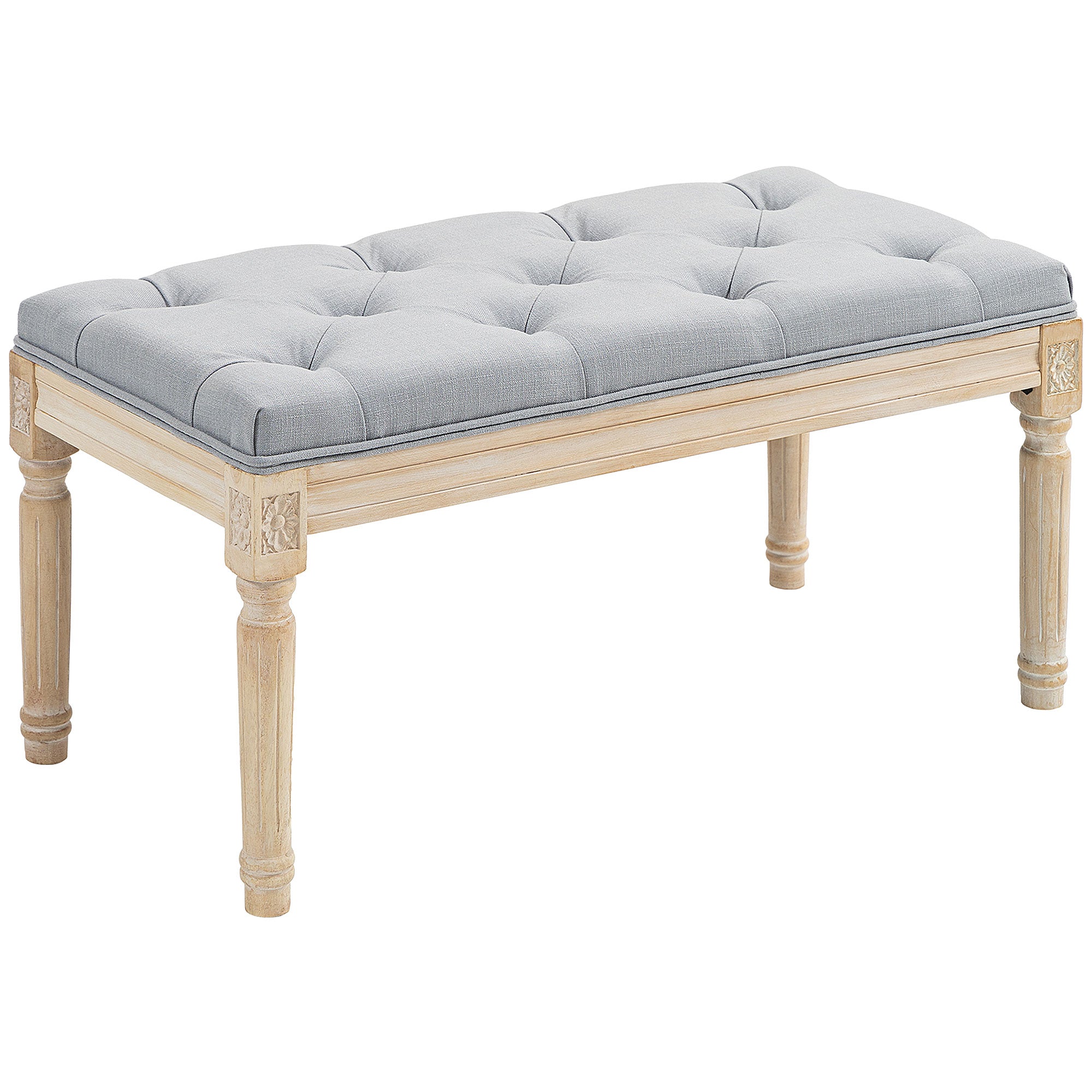 Vintage Wooden Bed End Bench - Light Grey