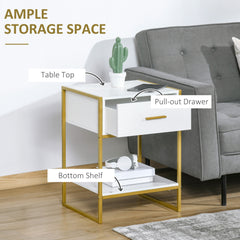 Bedside Table Set of 2, Modern Side Tables with Drawer and Shelf, Nightstands for Bedroom, White