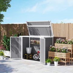 4.7 x 2.5FT Garden Shed, Double Bin Storage Shed with Lockable Doors, Outdoor Small Shed with Openable Lid for 2 Trash Cans, Garden Tools, Grey
