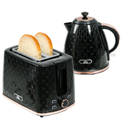 1.7L 3000W Fast Boil Kettle & 2 Slice Toaster Set, Kettle and Toaster Set with Auto Shut Off, Browning Controls, Black