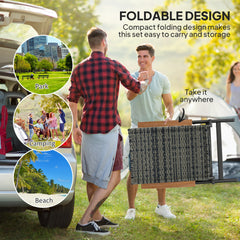 Folding Rattan Garden Dining Chair with 5-level Reclining High Back, Wood Armrests for Outdoor, Patio - Mixed-grey