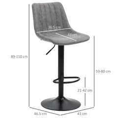 Modern Bar Stools Set of 2, Height Adjustable Swivel Bar Chairs with Backrest, Gas Lift and Footrest, Microfibre Barstools for Breakfast Counter, Kitchen Island, Grey