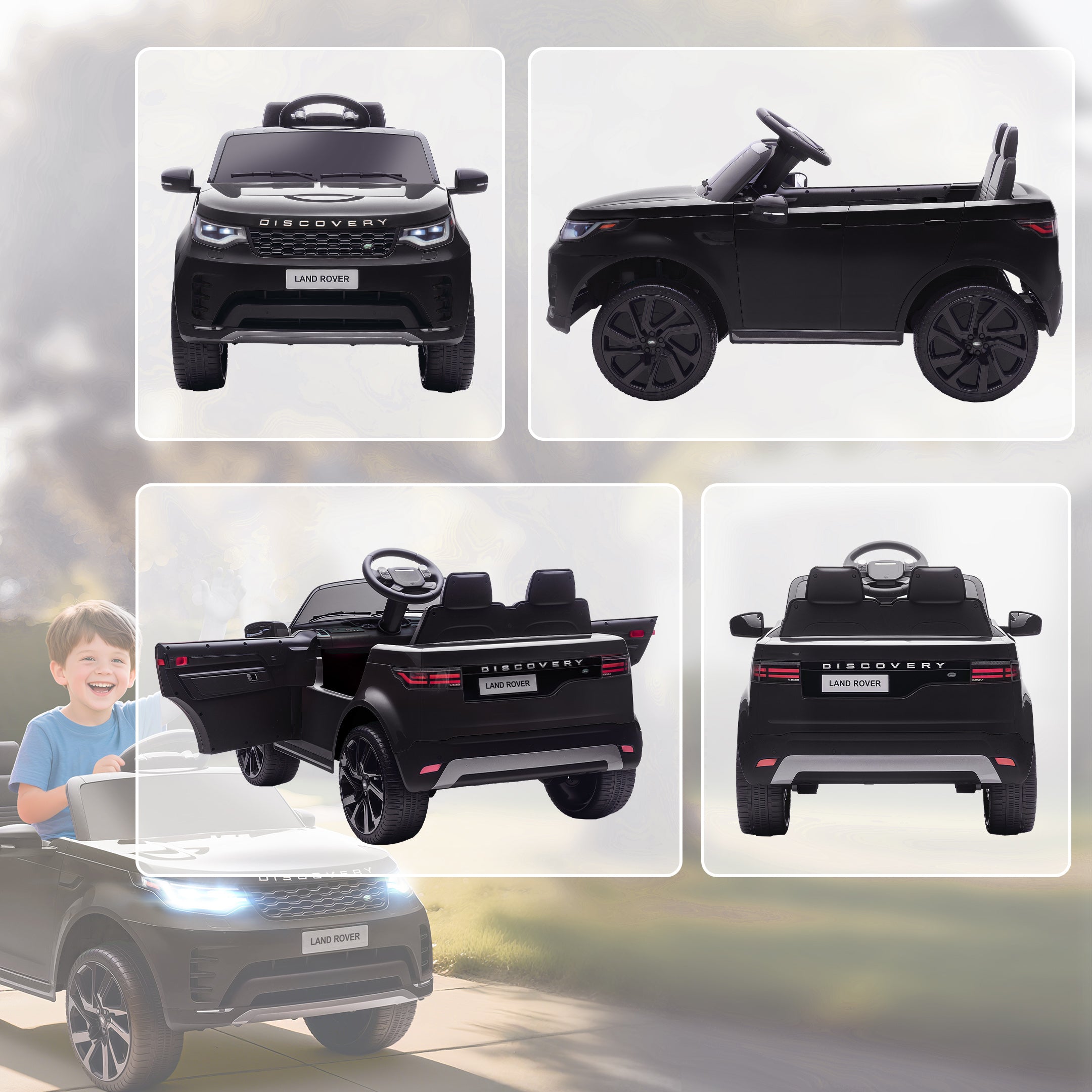 AIYAPLAY Land Rover Discovery Licensed 12V Kids Electric Car with Remote, 4 Wheel Suspension, Slow Start, Lights, Music, Black