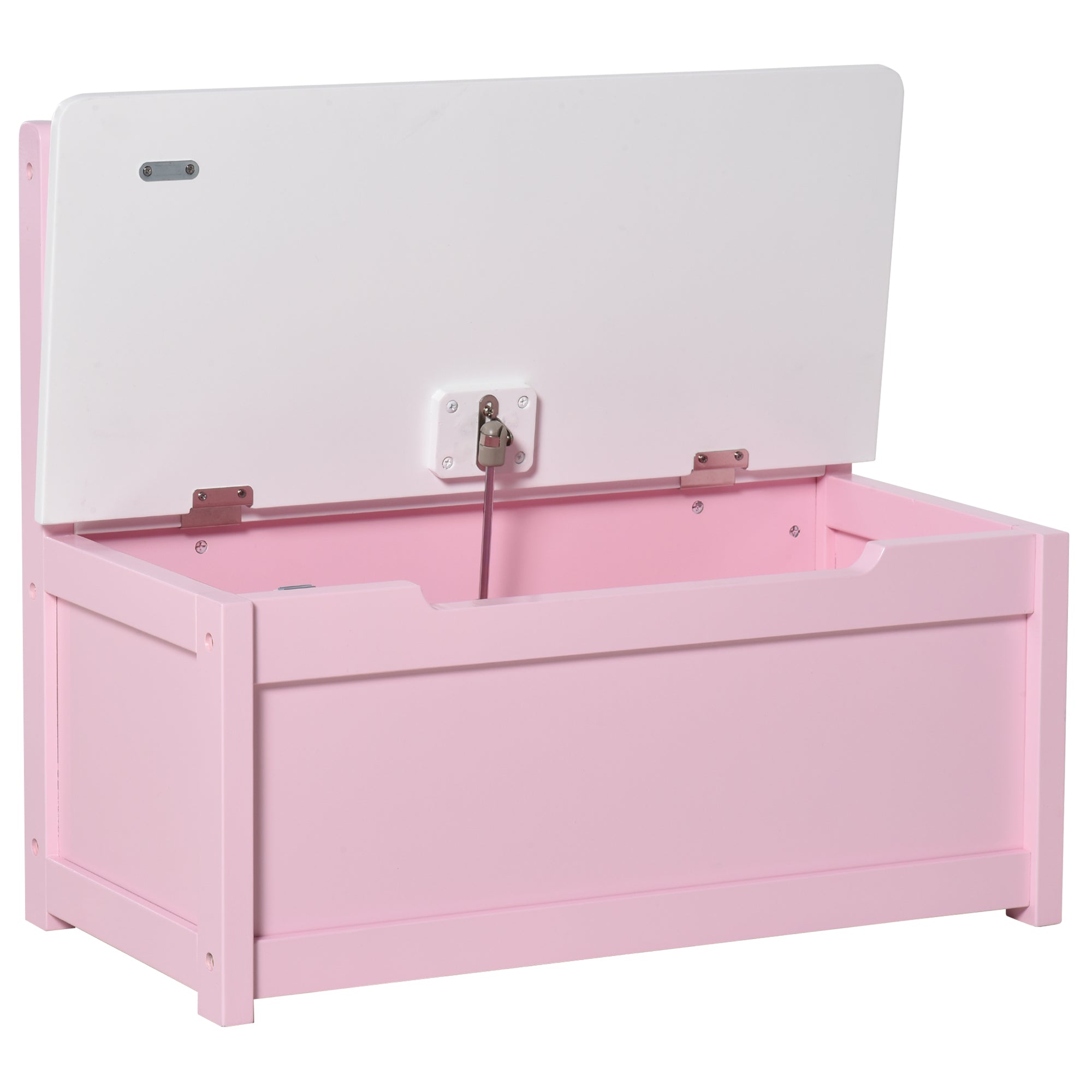 2 In 1 Wooden Toy Box, Seat Storage Bench, Storage Chest Cabinet Organiser with Safety Pneumatic Rod, Pink