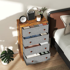 Chest of Drawers, Dresser with 4 Fabric Drawers - Grey and Rustic Brown